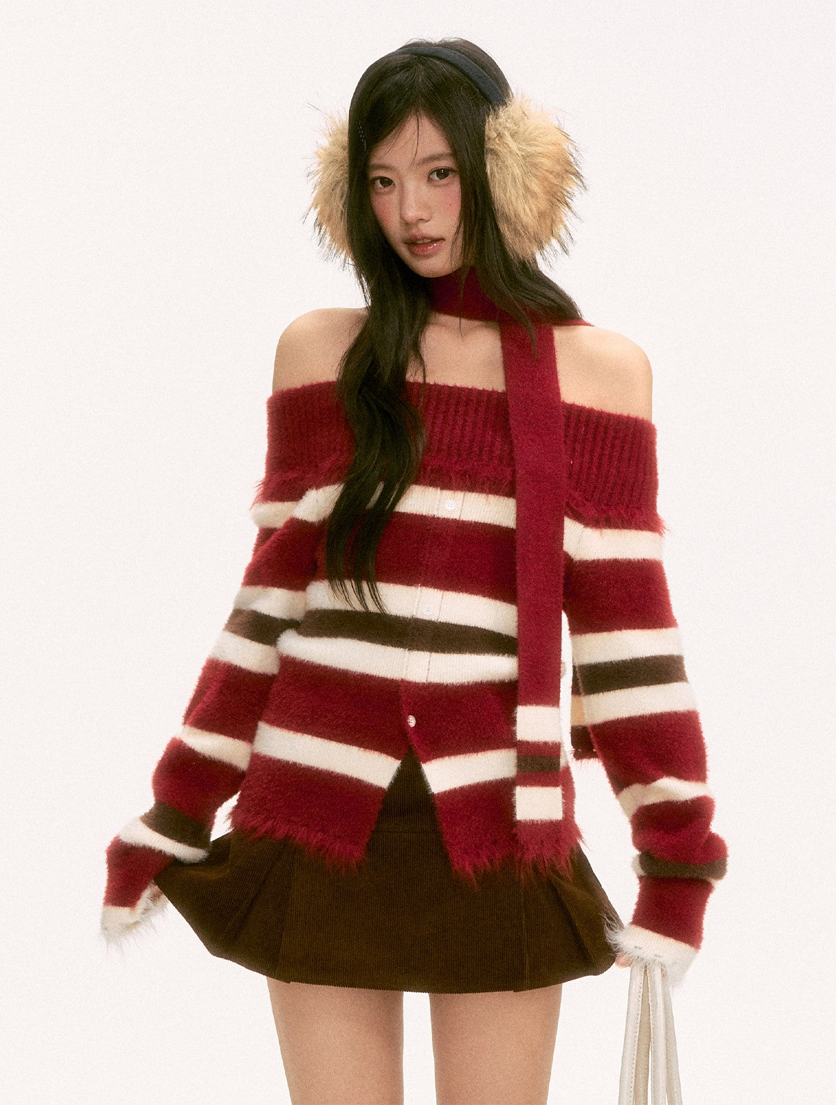 Striped Color Block Off-Shoulder Sweater WEE0123