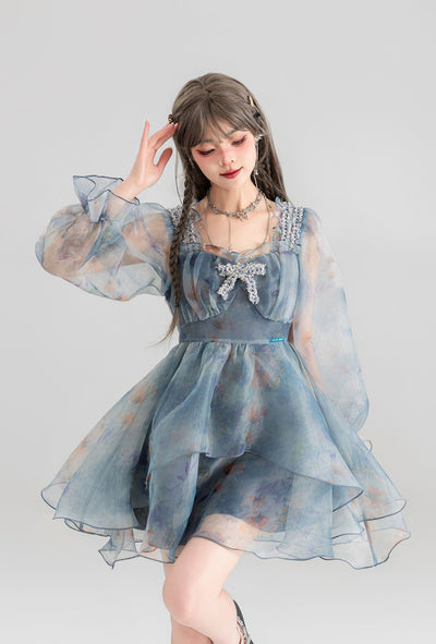 Floral Short/Long Sleeve Fairy Puffy Princess Dress KEI0065