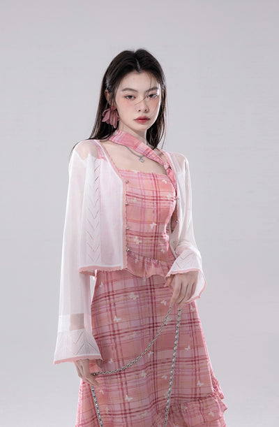 Check Butterfly Print Dress COT0260