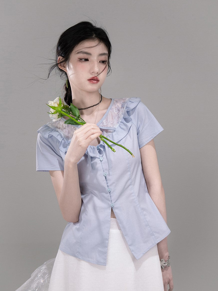 Lace Cotton Patchwork Shirt COT0286