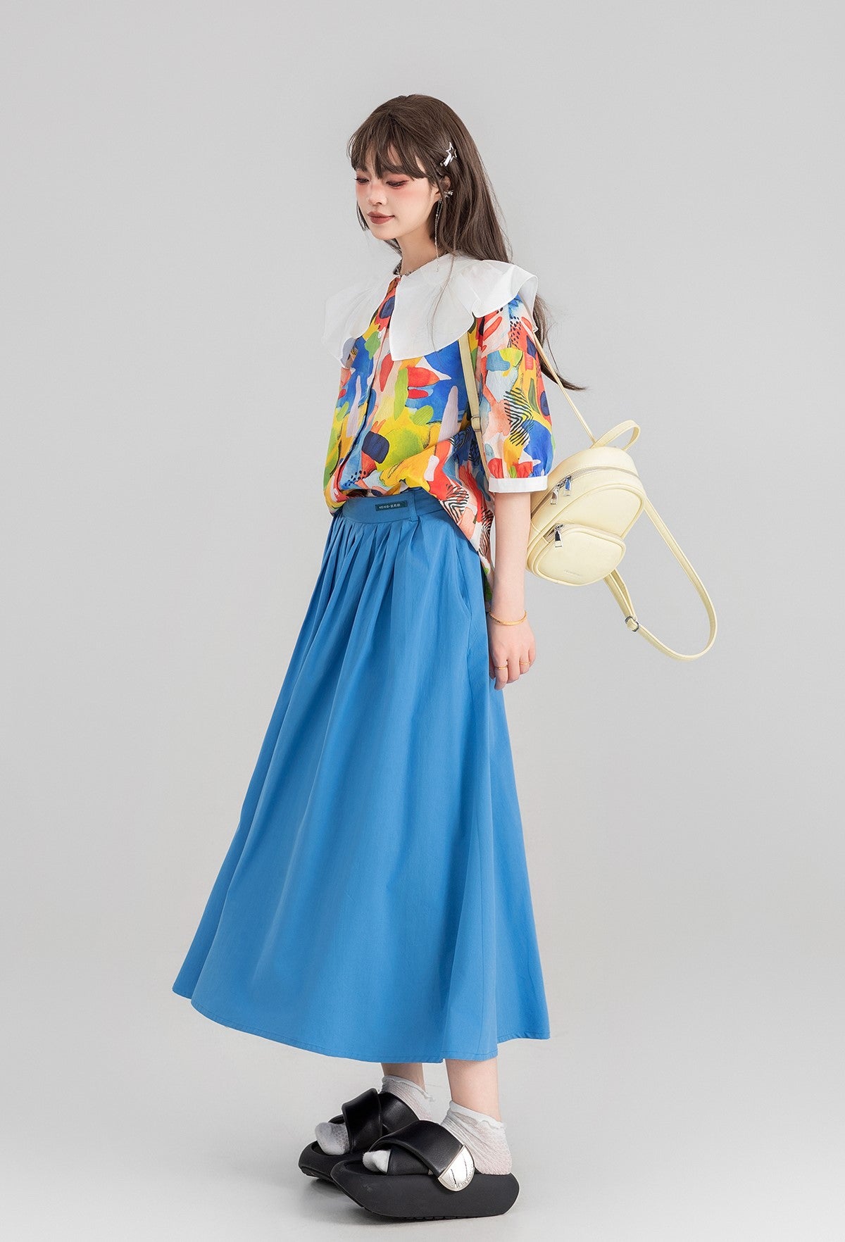 Literary High Waist Pleated Swing Umbrella Skirt KEI0102