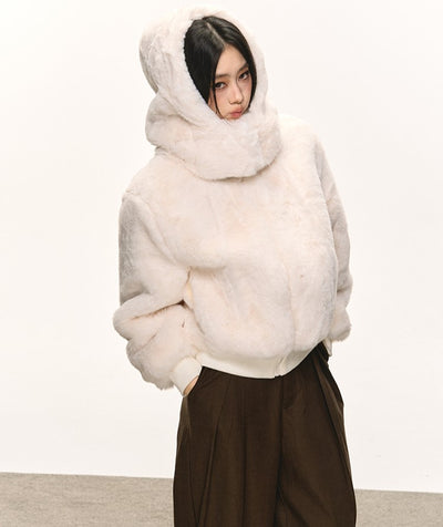 White Eco-friendly Fur Hooded Coat ANA0087