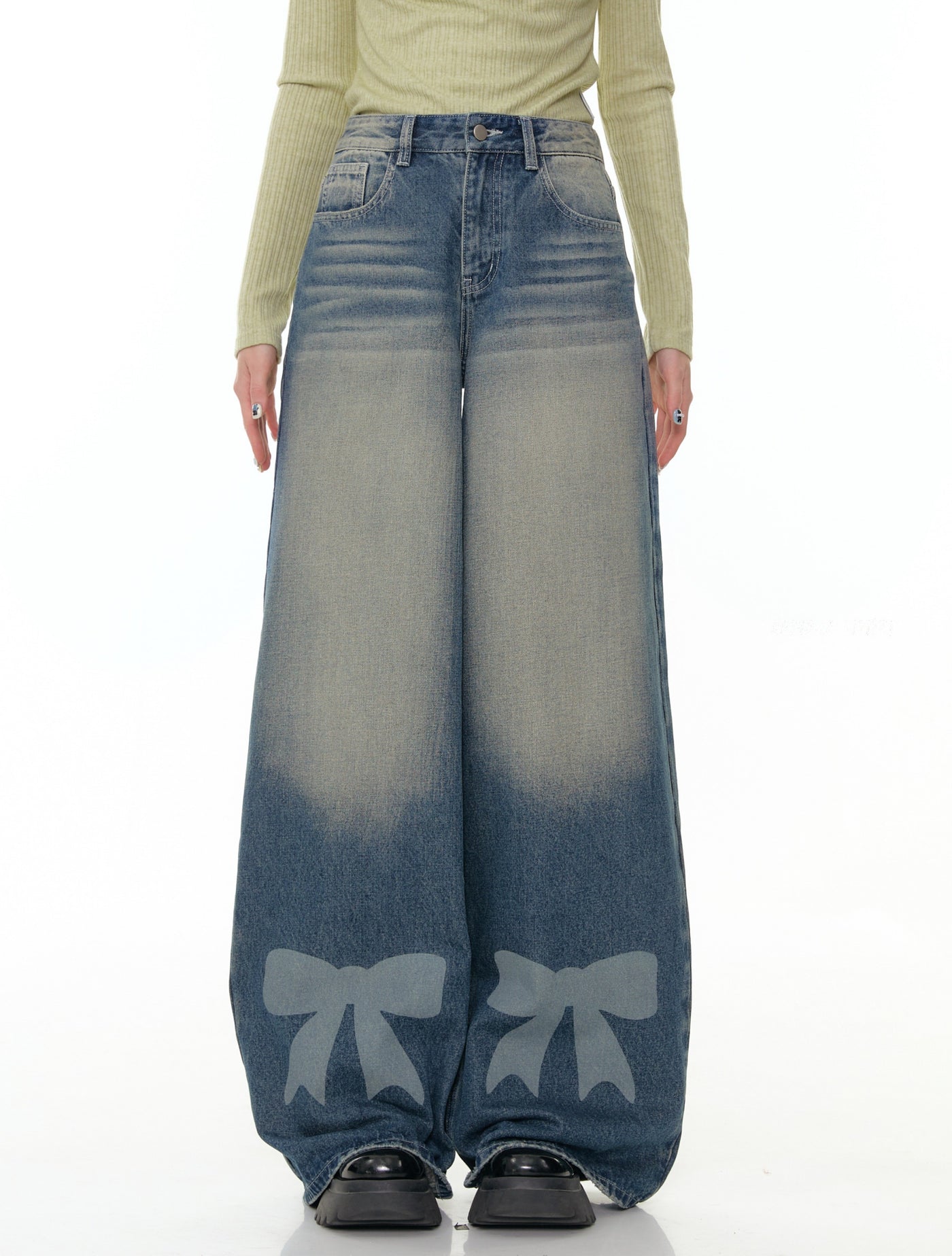 Bow High Waist Wide Leg Jeans ZIZ0304