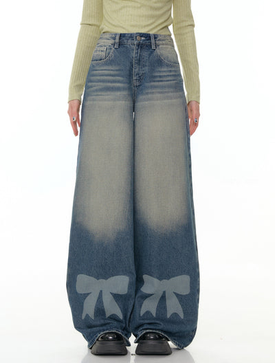 Bow High Waist Wide Leg Jeans ZIZ0304
