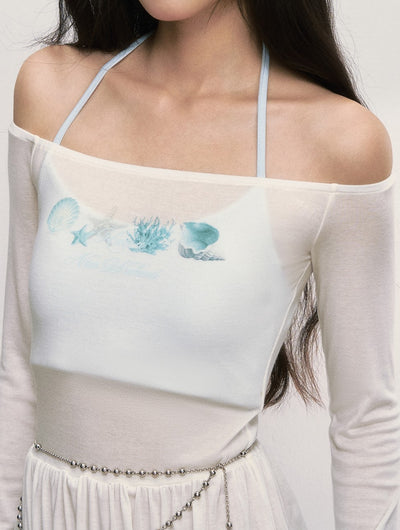 One-shoulder Tulle Sunscreen T-shirt WEE0014
