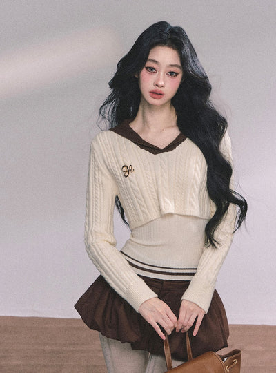 American Style Navy Collar Knitted Top+Vest DIA0616