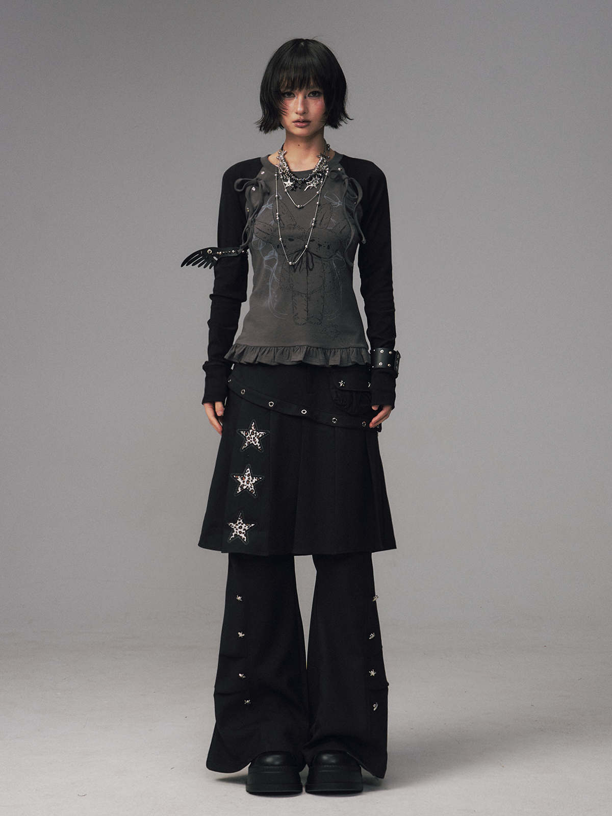 Faux Two-Piece Pleated Skirt Pants FRU0123