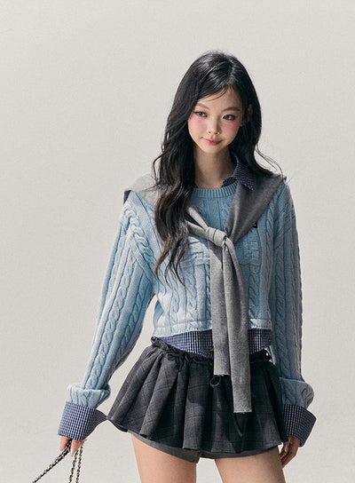 Skyblue Faux Two-Piece Wool Sweater DIA0748