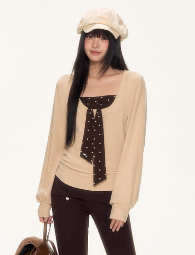 Polka Dot Bow Long-sleeved Top WEE0089