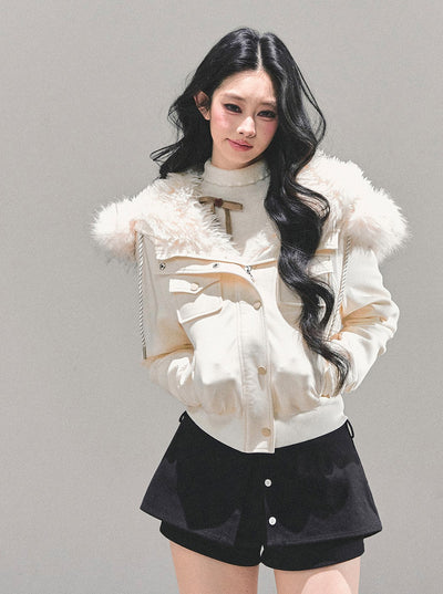Snowy Fur Hooded Pocket Jacket DIA0717