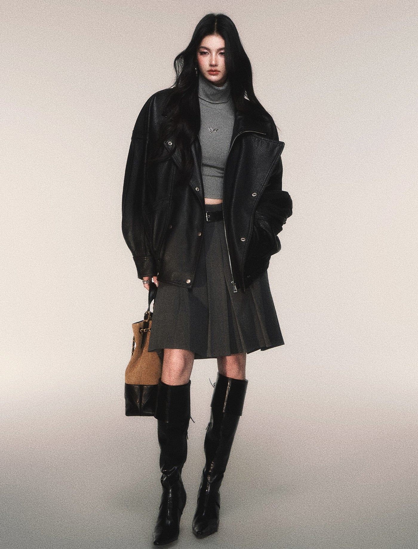 Black Lapel Leather Jacket LUL0212