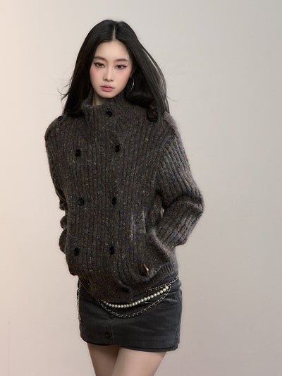 Yarn High-Neck Knit Cardigan VIA0357
