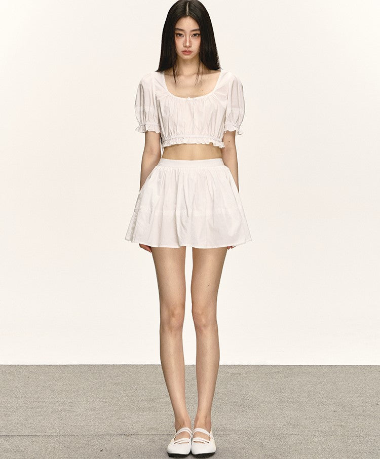 Puff Sleeve Shirt/High Waist Skirt ANA0032