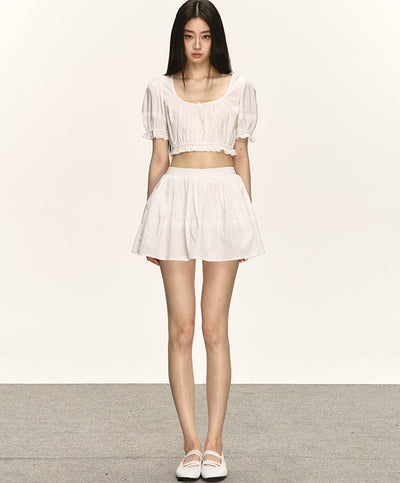 Puff Sleeve Shirt/High Waist Skirt ANA0032