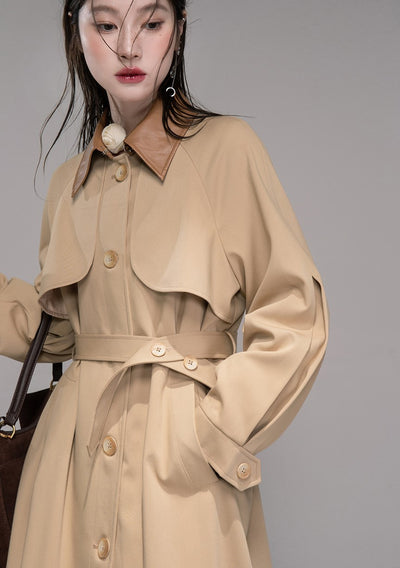 Leather Collar Long Coat COT0343