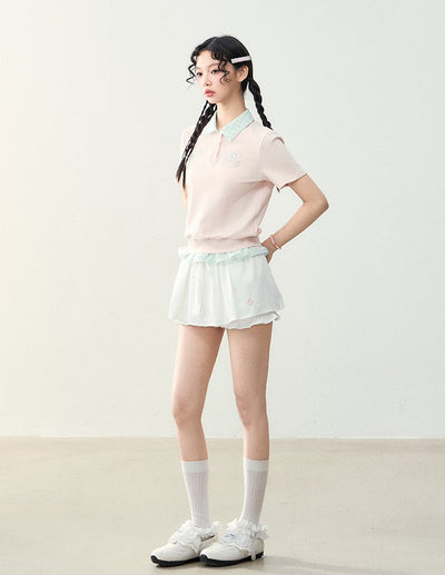 Patch Embroidered Plaid Polo T-shirt NTO0228