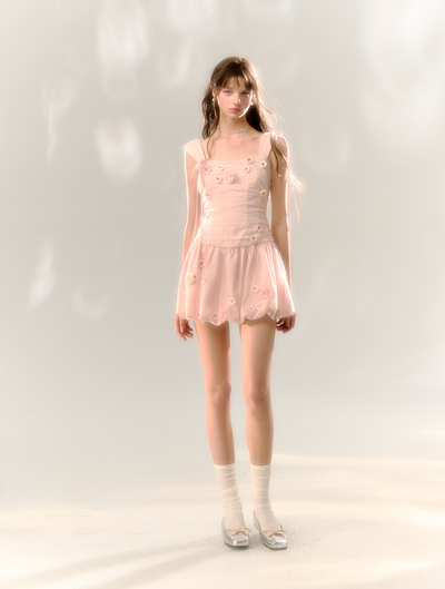 Pink Handmade Flower Suspender Dress SUN0064