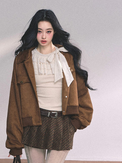 Fake Two-piece Lace Knitted Shirt DIA0657