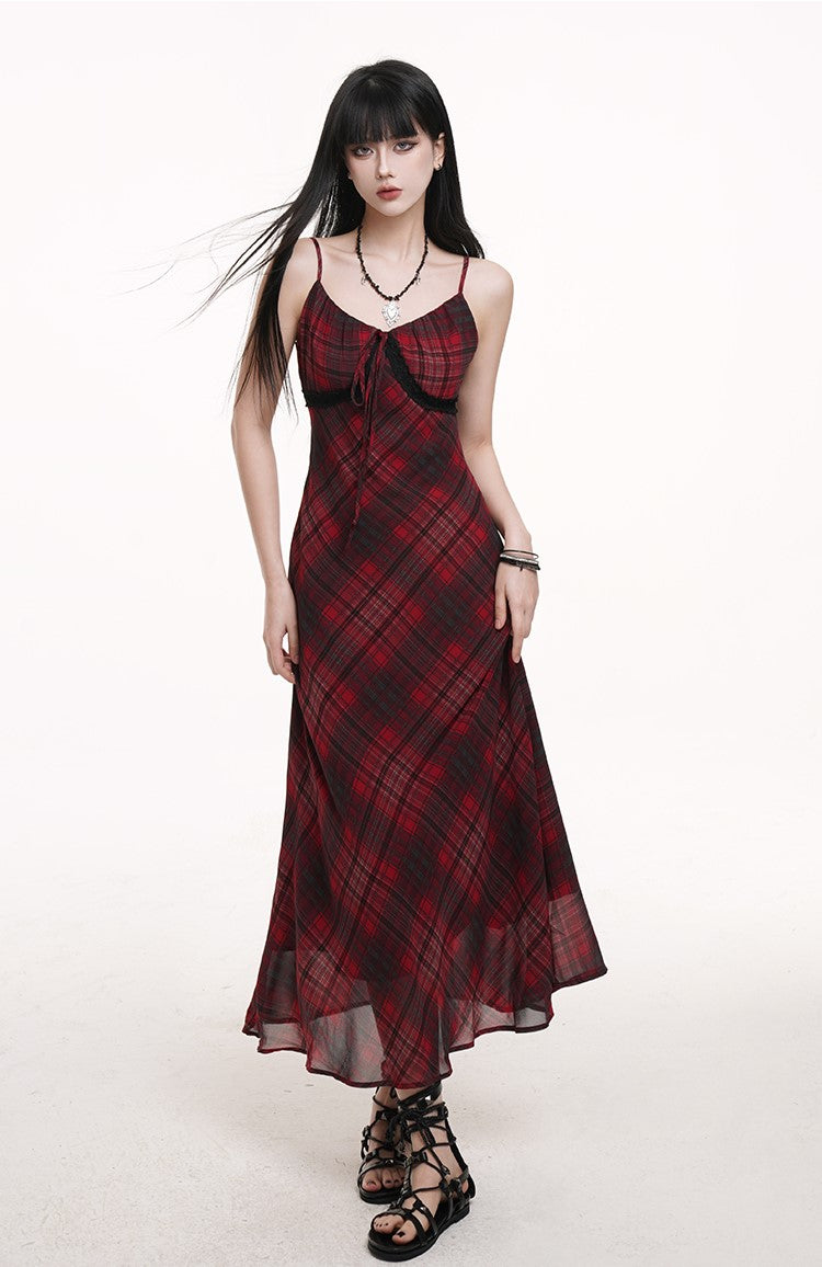 Red Plaid Suspender Dress LAD0177