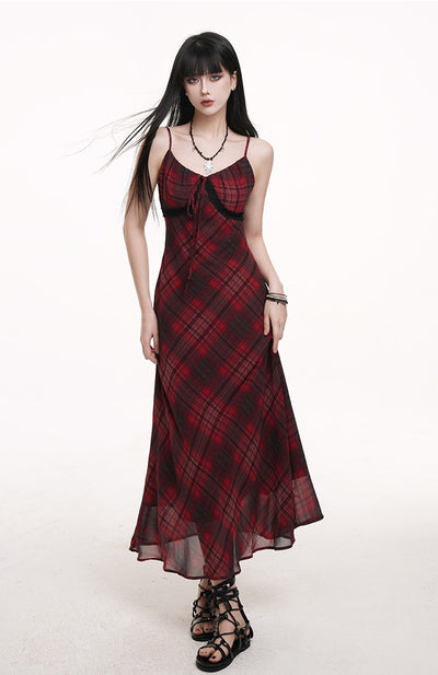 Red Plaid Suspender Dress LAD0177
