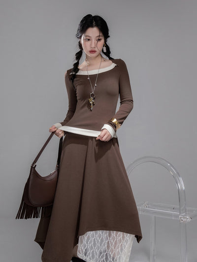 White Milk Coffee Contrast Top+Skirt COT0359