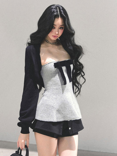 Short Cardigan/Waist Slim Bow Vest DIA0732