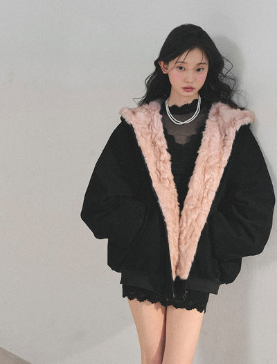 Reversible Hooded Fur Jacket DIA0725