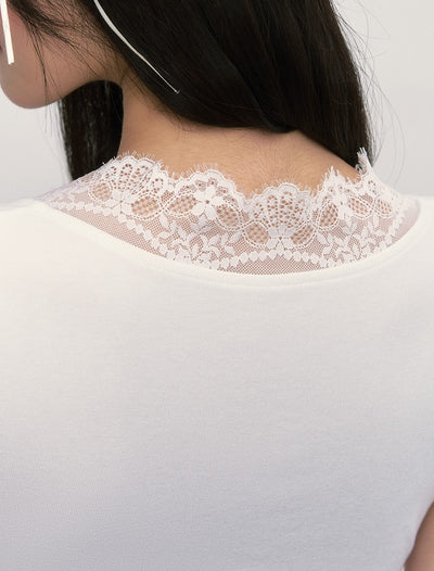 Twisted Lace Splicing T-shirt WEE0013