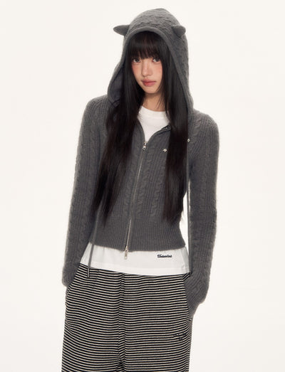 Cat Ear Knitted Hooded Cardigan WEE0096