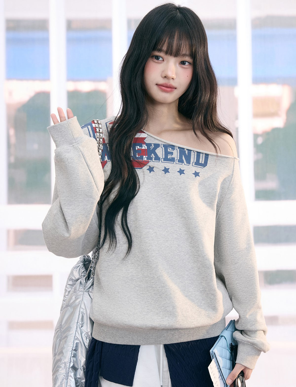 American Print Casual Off-Shoulder Sweatshirt WEE0077