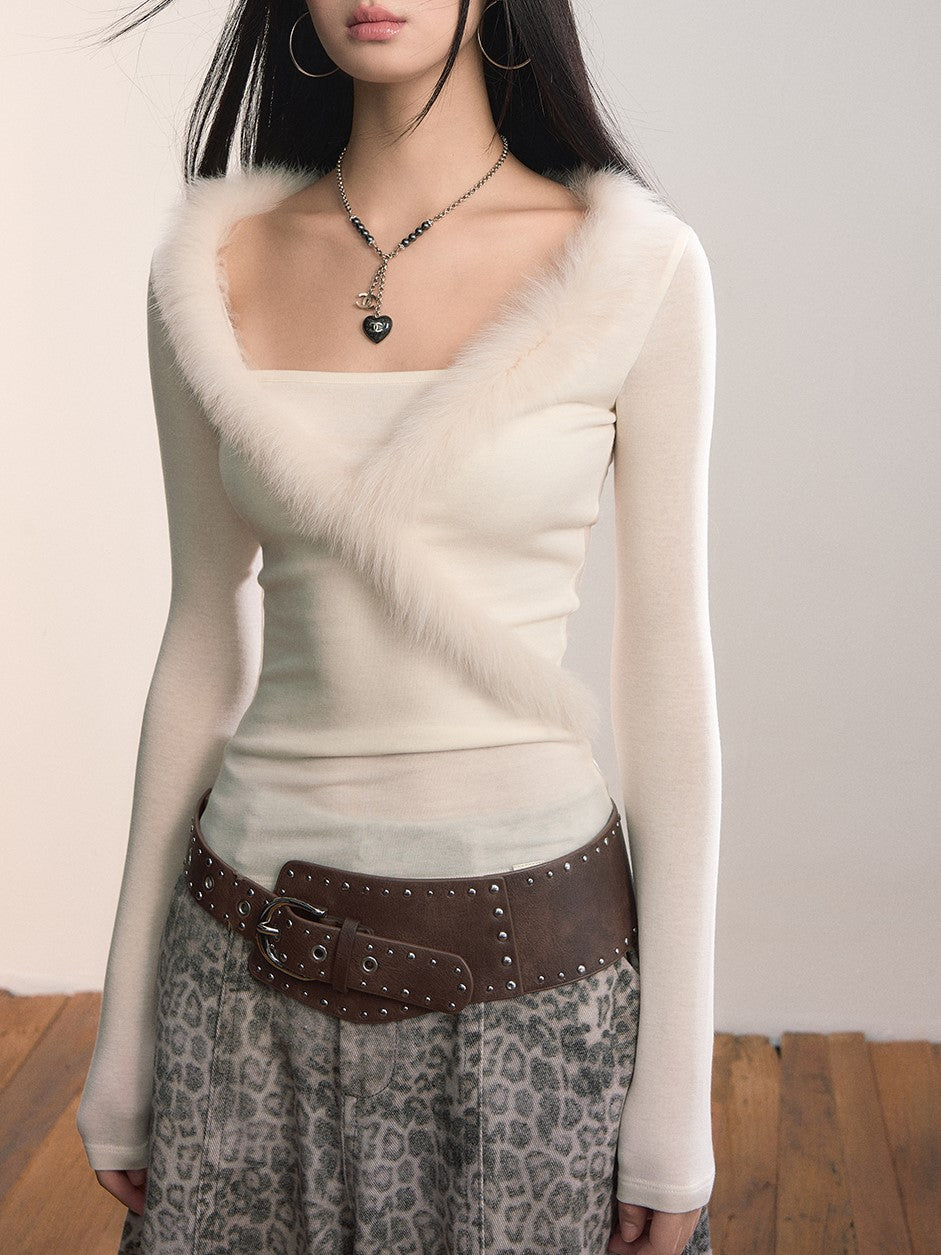 Patchwork Fur Slim Sweater VIA0373