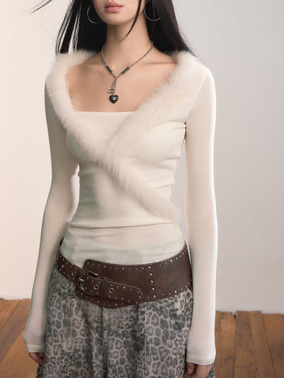 Patchwork Fur Slim Sweater VIA0373