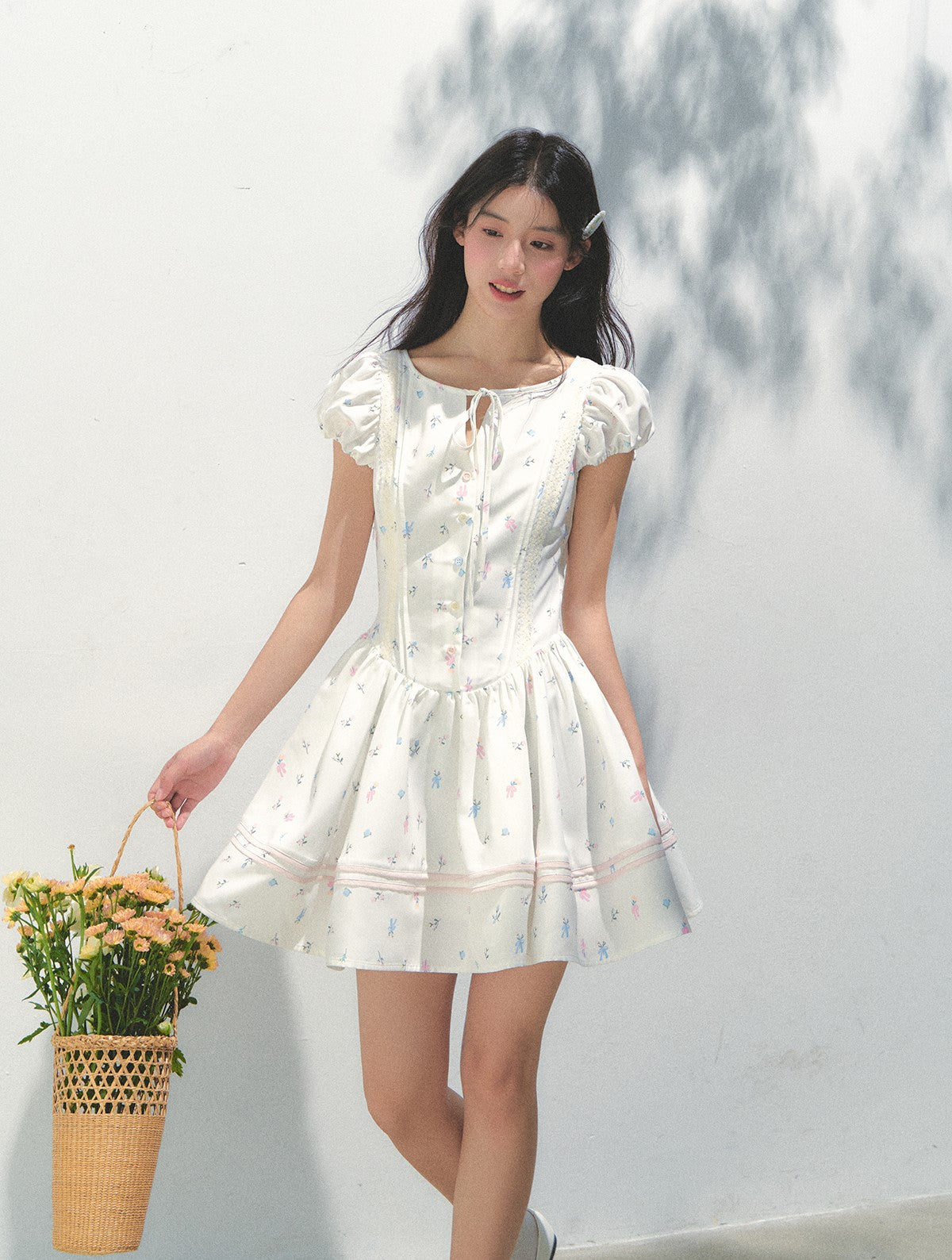 Flower Print Puff Sleeve Dress SUN0168