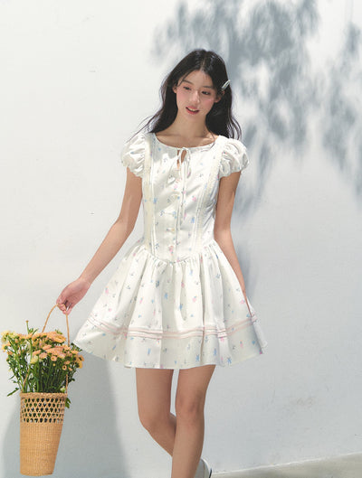 Flower Print Puff Sleeve Dress SUN0168