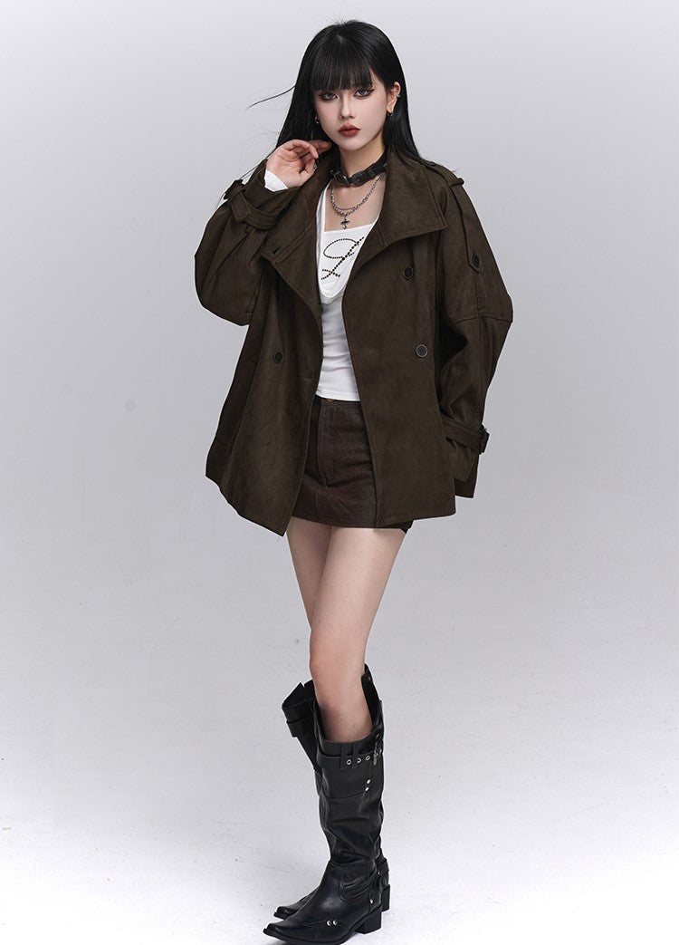 Brown Suede Stand Collar Jacket LAD0247