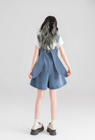 Rabbit Print Denim Overalls/White T-shirt KEI0053