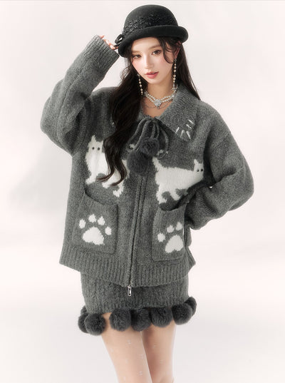 Cat Designe Ball Decorated Sweater Cardigan/Skirt BBB0100