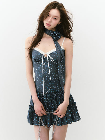Plaid Sling Stitching Dress/Ribbon VIA0233