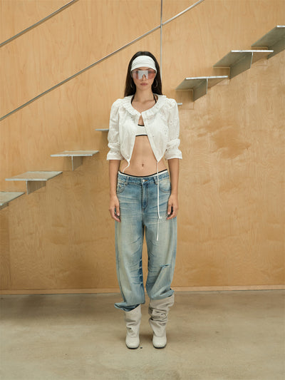 Gradient Washed Design Ripped Jeans CUR0243