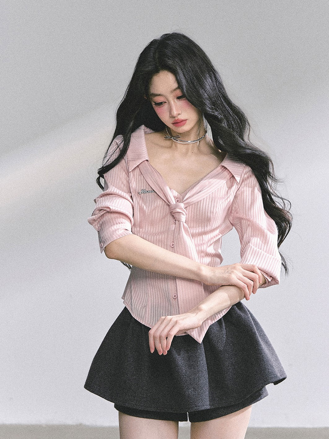 Pink Polo Collar Striped Shirt  DIA0570