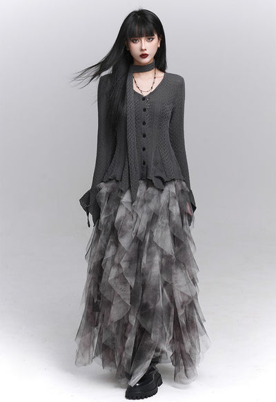 Irregular Mesh Cake Long Skirt LAD0223