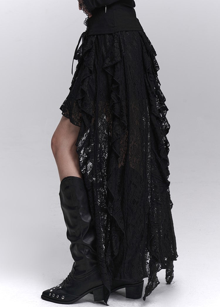 Black Artistic Irregular Hem Lace Skirt LAD0246