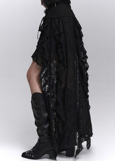 Black Artistic Irregular Hem Lace Skirt LAD0246