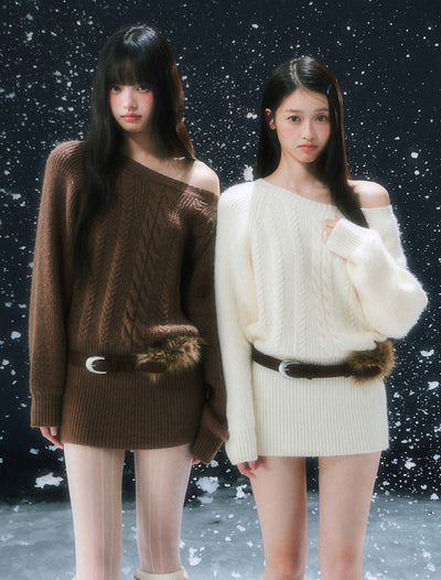 Off-shoulder Cable Knitted Dress WEE0102