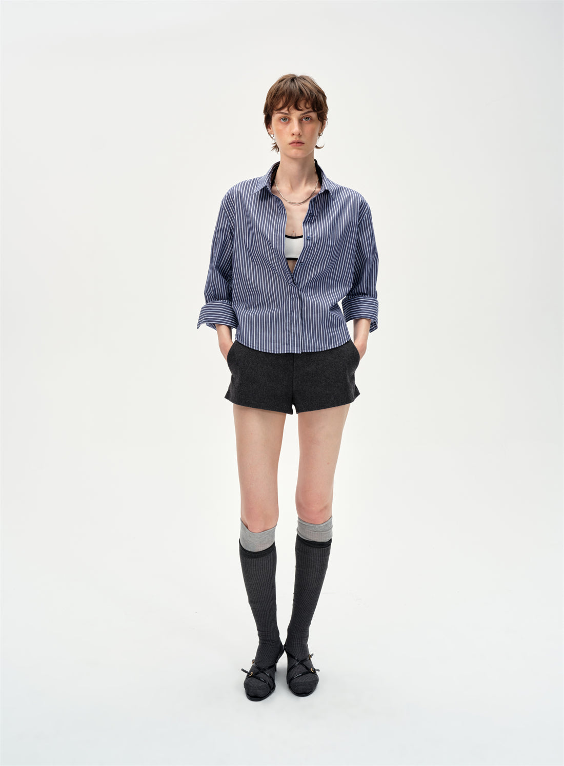 Dropped Shoulders Striped Shirt CUR0249