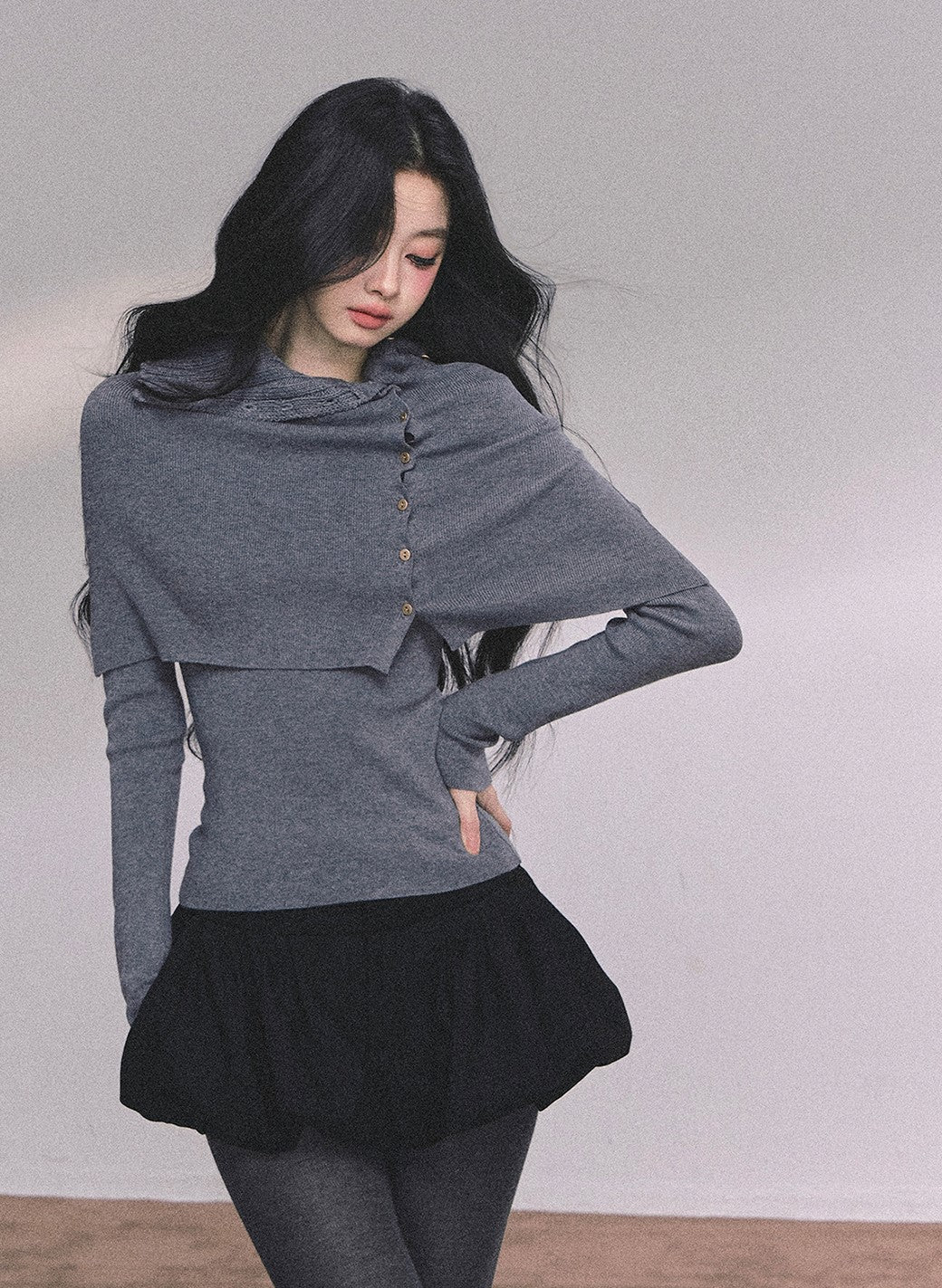 Long-sleeved Knitted Slimming Top+Shawl DIA0620
