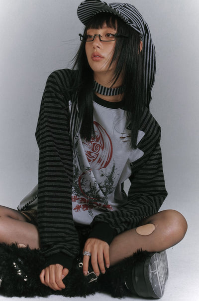 Raglan Striped Long-sleeved T-shirt KIN0150