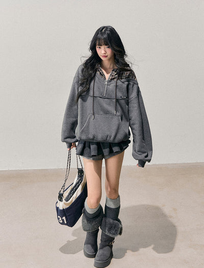 Faux Two-Piece Plaid Hooded Sweatshirt DIA0760