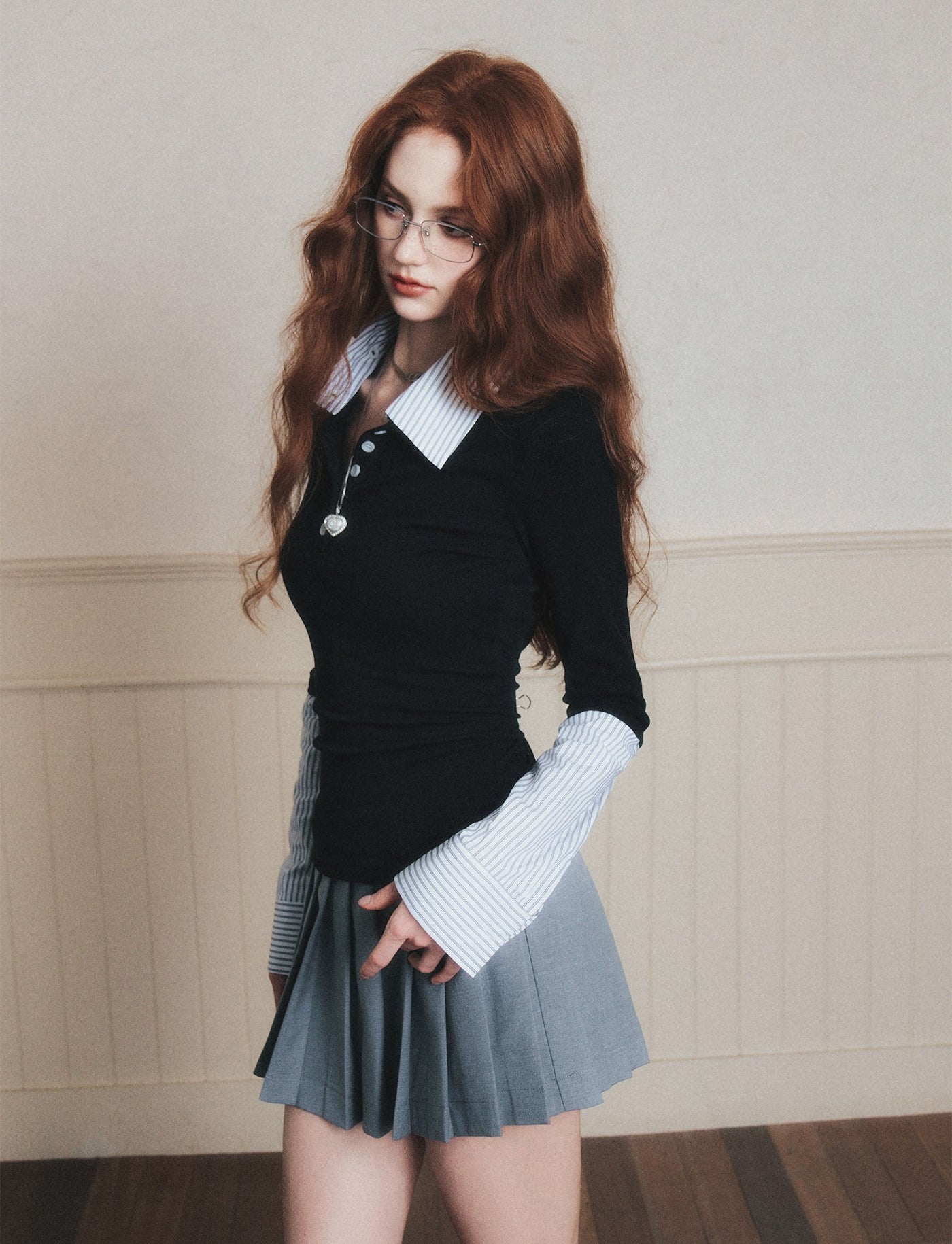 Fake Two-piece Polo Collar Shirt LUL0190