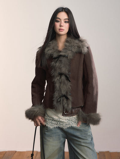 Bow-tie Large Faux Fur Coat VIA0365
